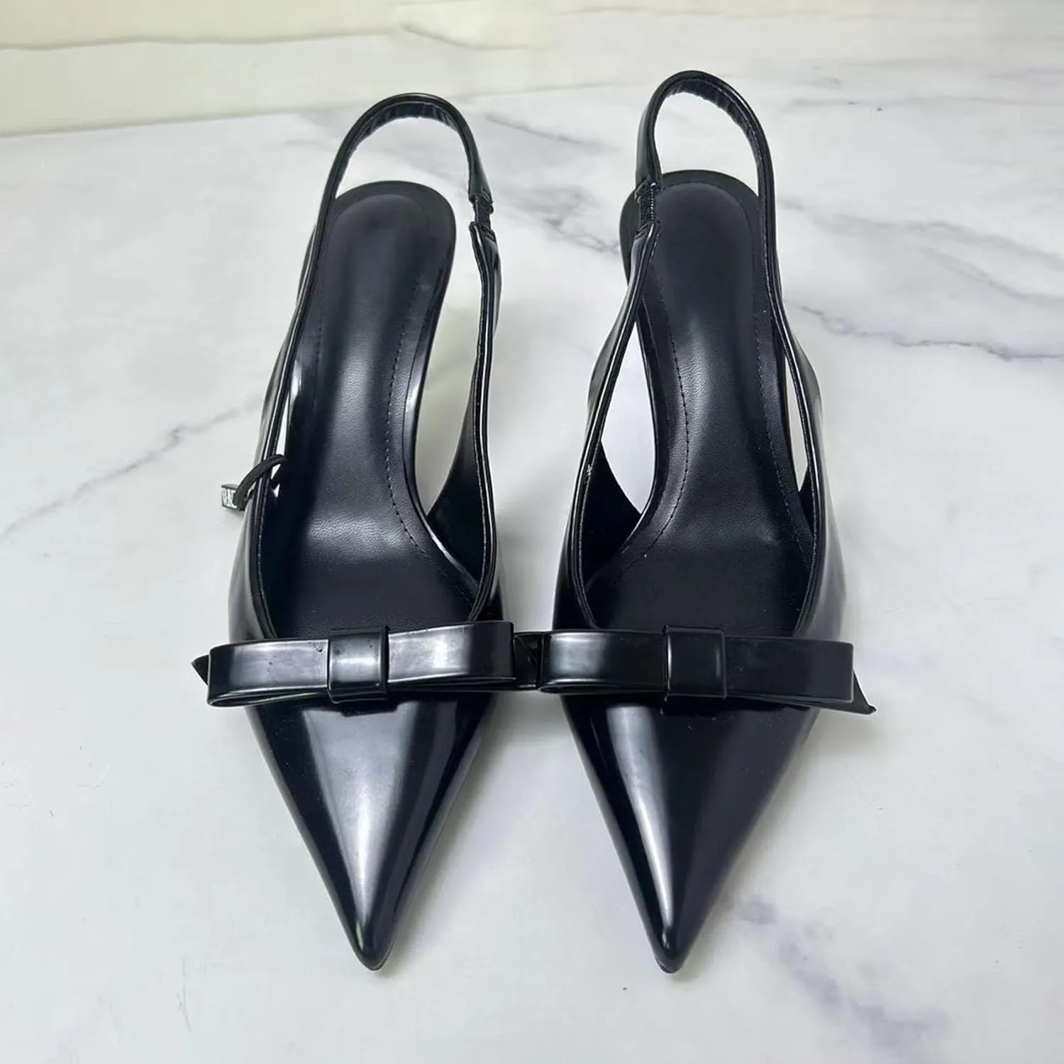 KOKOMOMO Womens Pointed Toe Slingback Heels Patent Leather Pumps Bow Heels