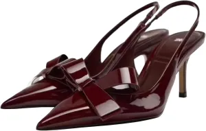 KOKOMOMO Womens Pointed Toe Slingback Heels Patent Leather Pumps Bow Heels