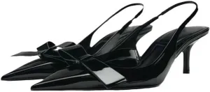 KOKOMOMO Womens Pointed Toe Slingback Heels Patent Leather Pumps Bow Heels