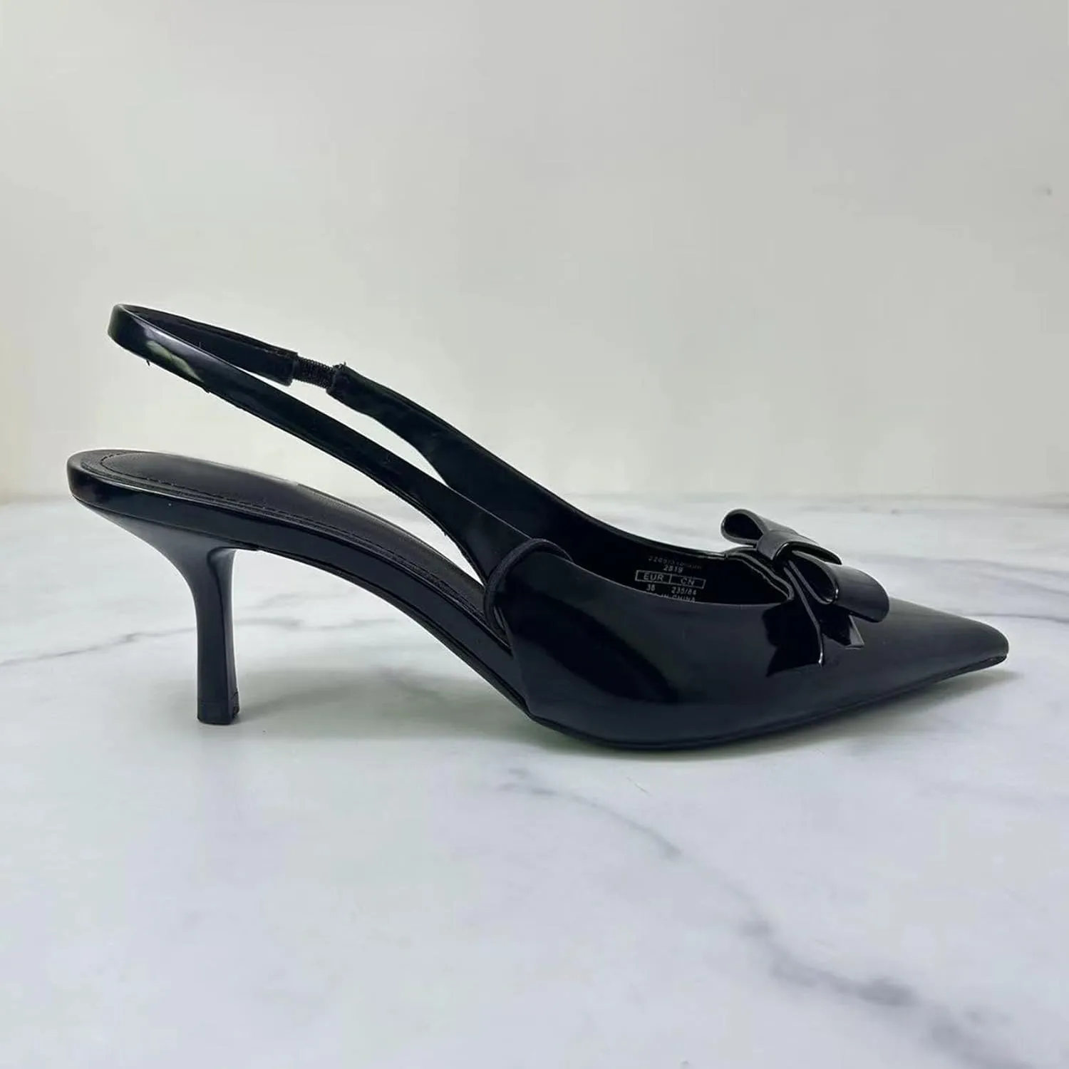 KOKOMOMO Womens Pointed Toe Slingback Heels Patent Leather Pumps Bow Heels