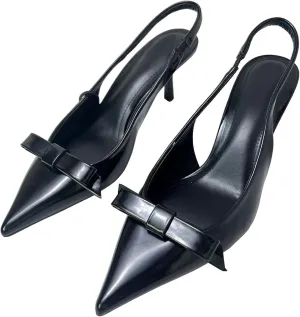 KOKOMOMO Womens Pointed Toe Slingback Heels Patent Leather Pumps Bow Heels