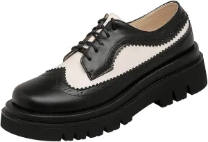KOKOMOMO Womens Wingtip Platform Oxfords Chunky Vintage Lace Up Heels Shoes
