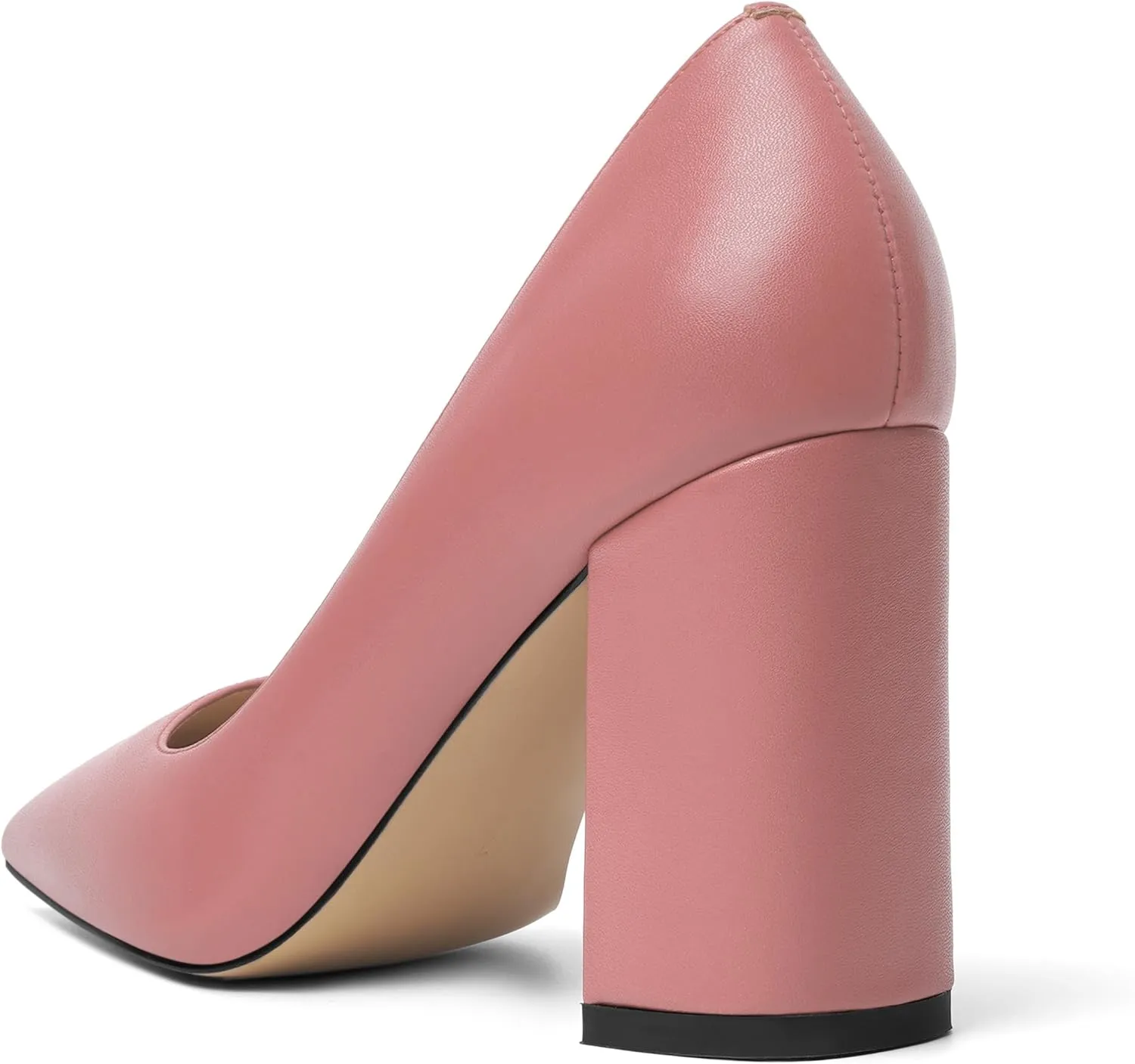 KUOARN Womens Office Formal Pointed Toe Solid Matte Slip On Block High Heel Pumps Shoes 3.3 Inch