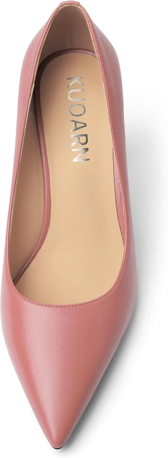 KUOARN Womens Office Formal Pointed Toe Solid Matte Slip On Block High Heel Pumps Shoes 3.3 Inch