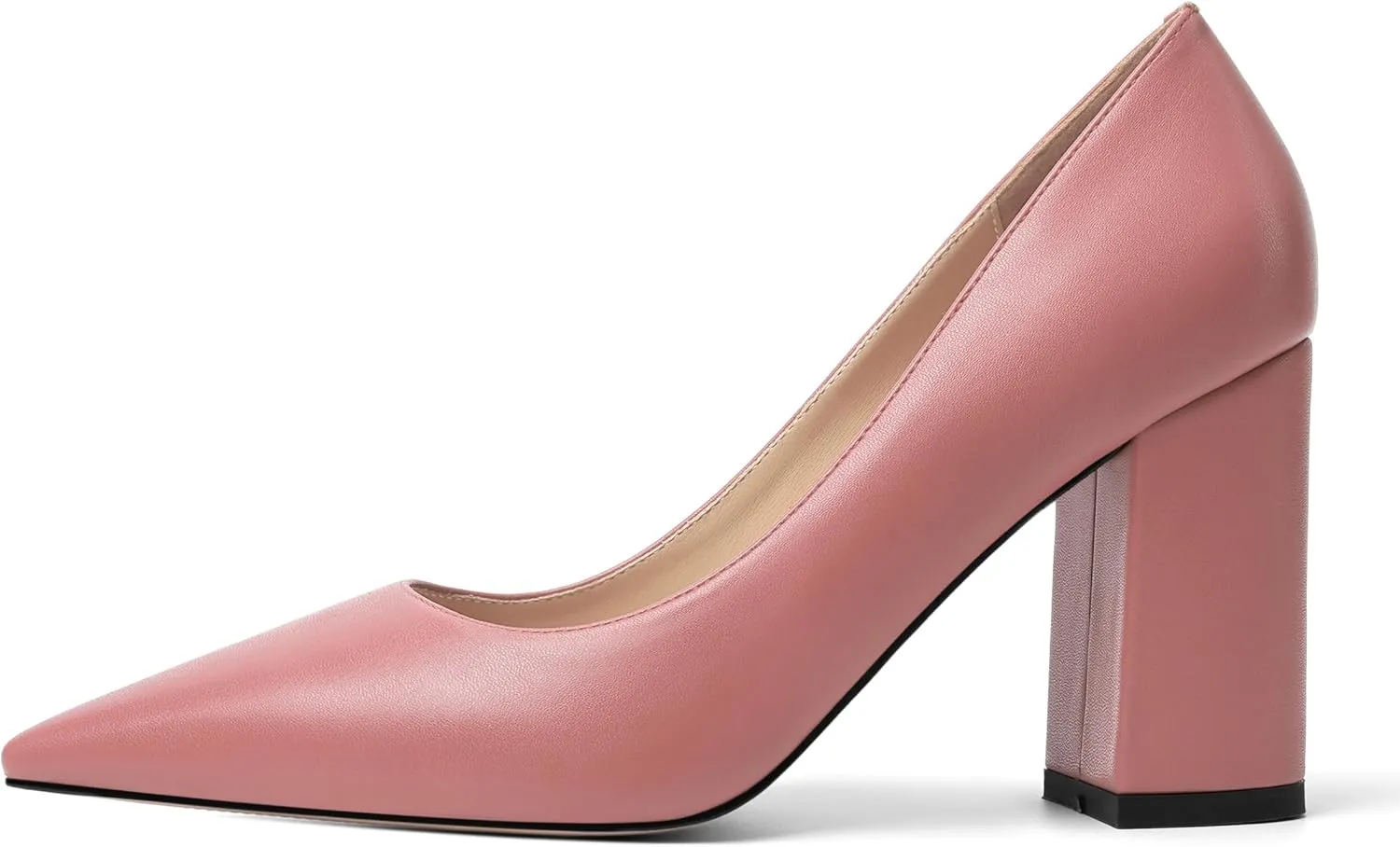 KUOARN Womens Office Formal Pointed Toe Solid Matte Slip On Block High Heel Pumps Shoes 3.3 Inch