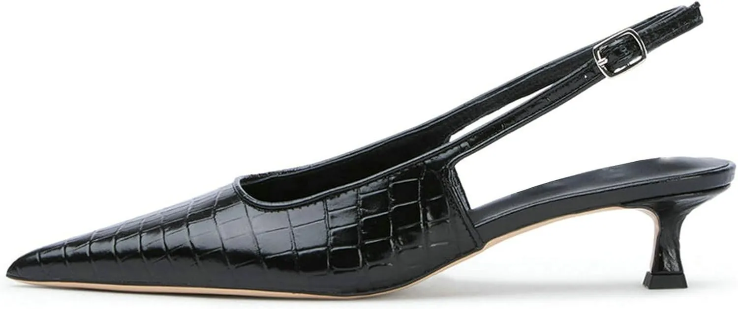 KysBloes Pointed Toe Slingback Kitten Heels for Women Low Heel Pointed Toe Pumps Formal Dress Shoes Sling Back Heels