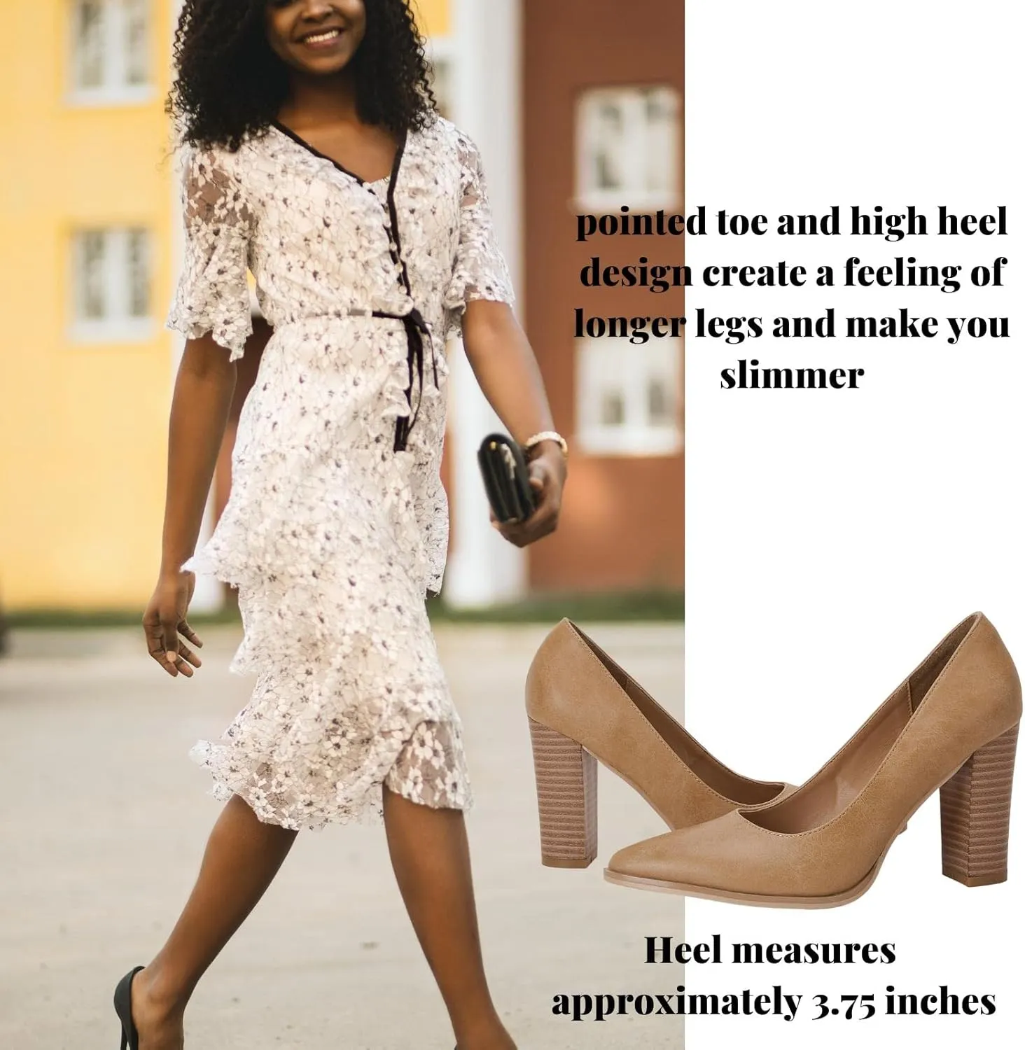 LAICIGO Women's Pointed Toe Pumps Chunky Block High Heel Slip On Dress Party Wedding Shoes