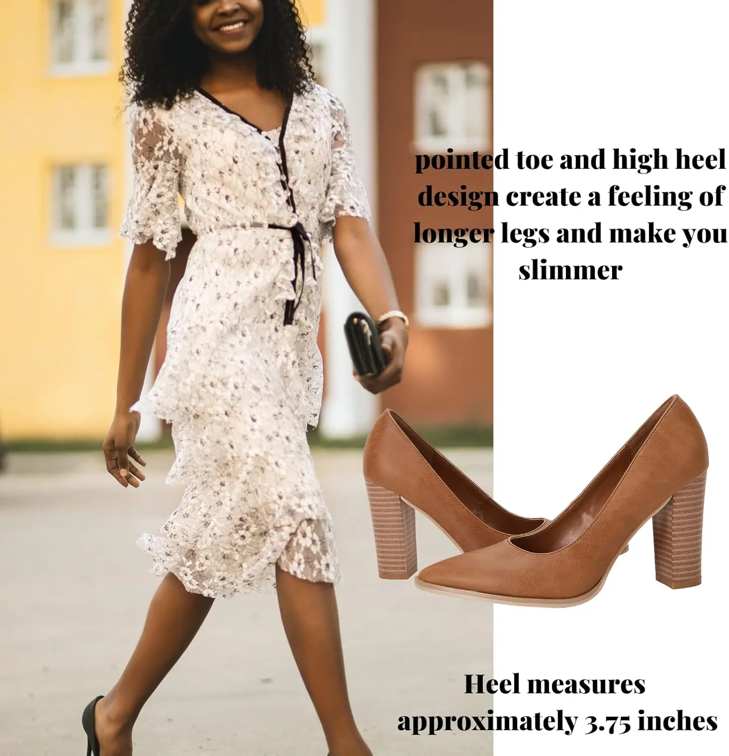 LAICIGO Women's Pointed Toe Pumps Chunky Block High Heel Slip On Dress Party Wedding Shoes