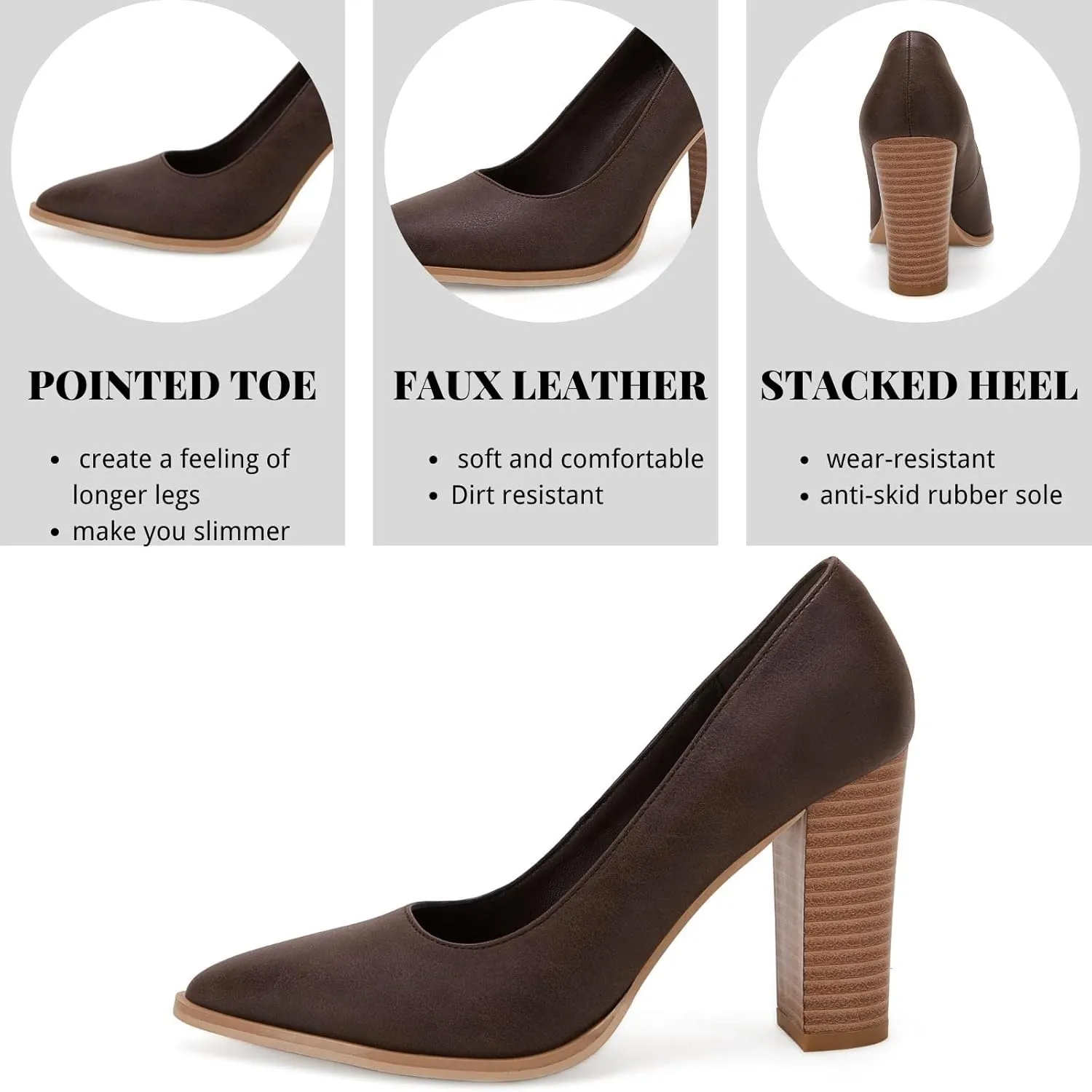 LAICIGO Women's Pointed Toe Pumps Chunky Block High Heel Slip On Dress Party Wedding Shoes