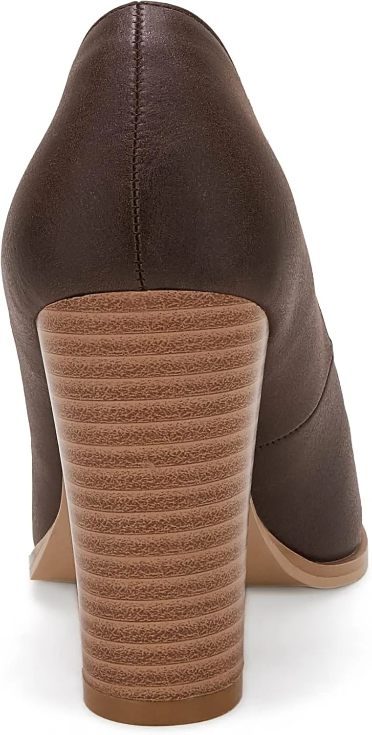 LAICIGO Women's Pointed Toe Pumps Chunky Block High Heel Slip On Dress Party Wedding Shoes