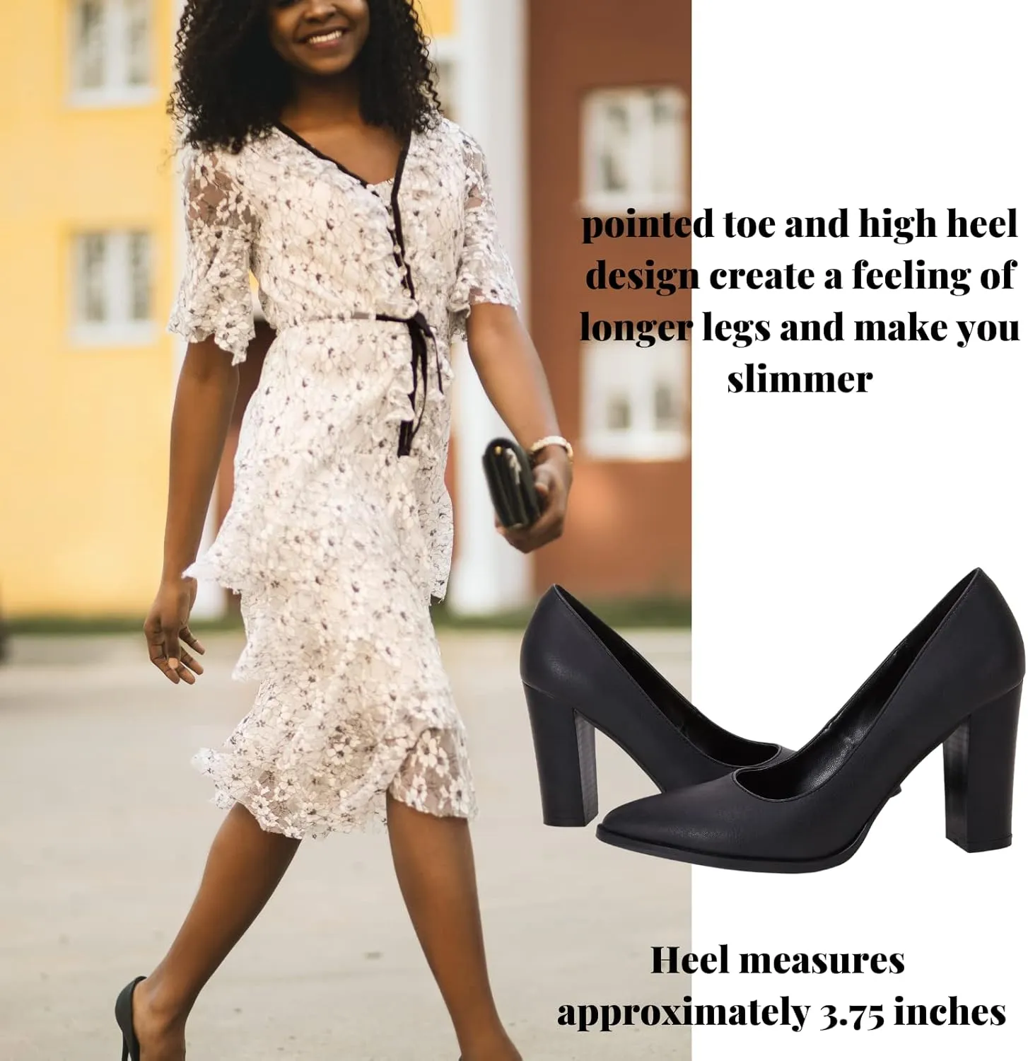 LAICIGO Women's Pointed Toe Pumps Chunky Block High Heel Slip On Dress Party Wedding Shoes