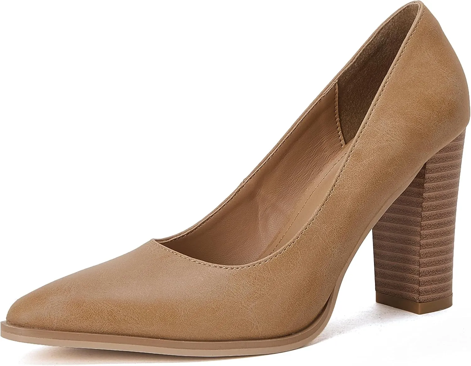 LAICIGO Women's Pointed Toe Pumps Chunky Block High Heel Slip On Dress Party Wedding Shoes