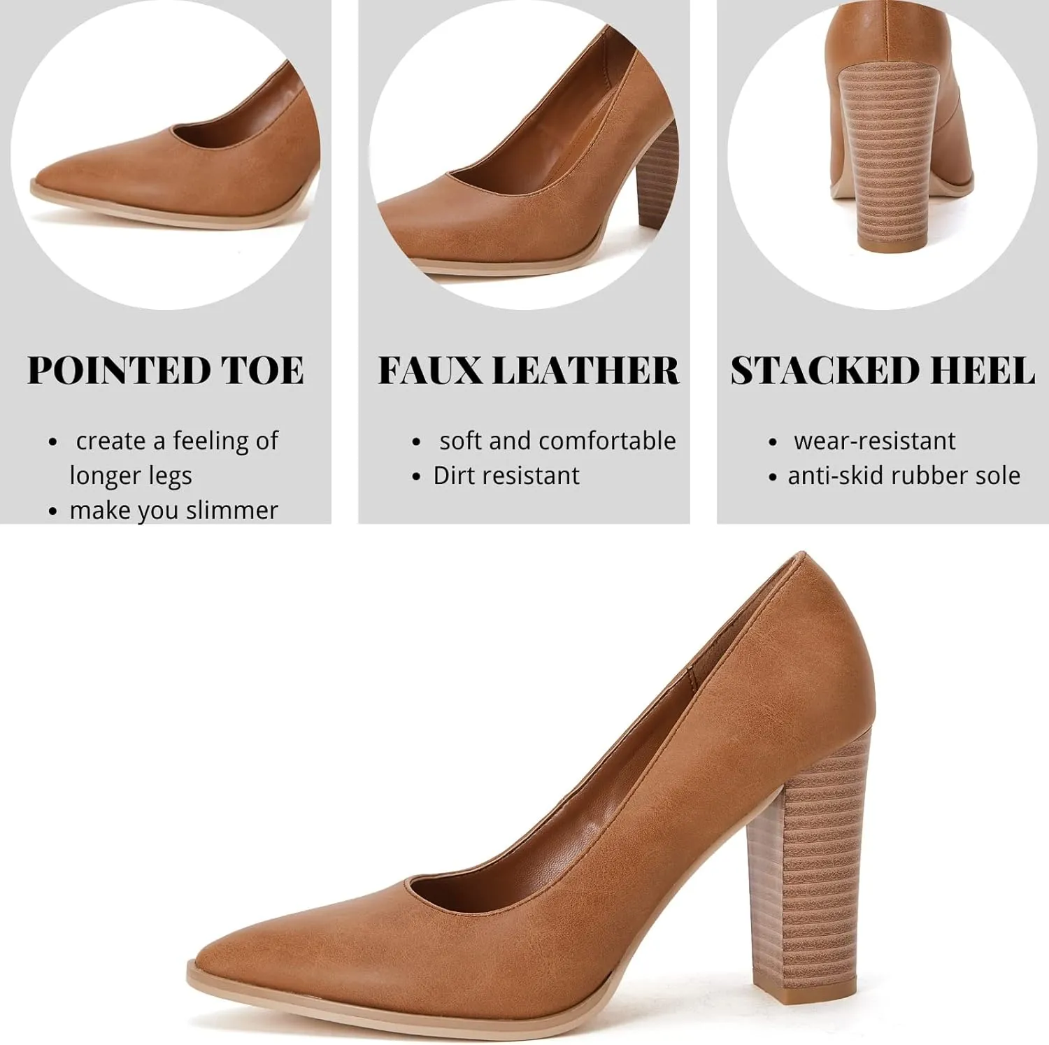LAICIGO Women's Pointed Toe Pumps Chunky Block High Heel Slip On Dress Party Wedding Shoes