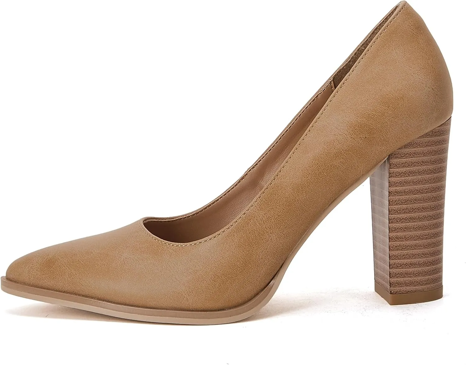 LAICIGO Women's Pointed Toe Pumps Chunky Block High Heel Slip On Dress Party Wedding Shoes