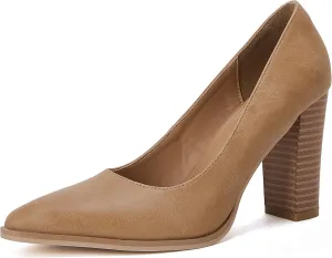 LAICIGO Women's Pointed Toe Pumps Chunky Block High Heel Slip On Dress Party Wedding Shoes