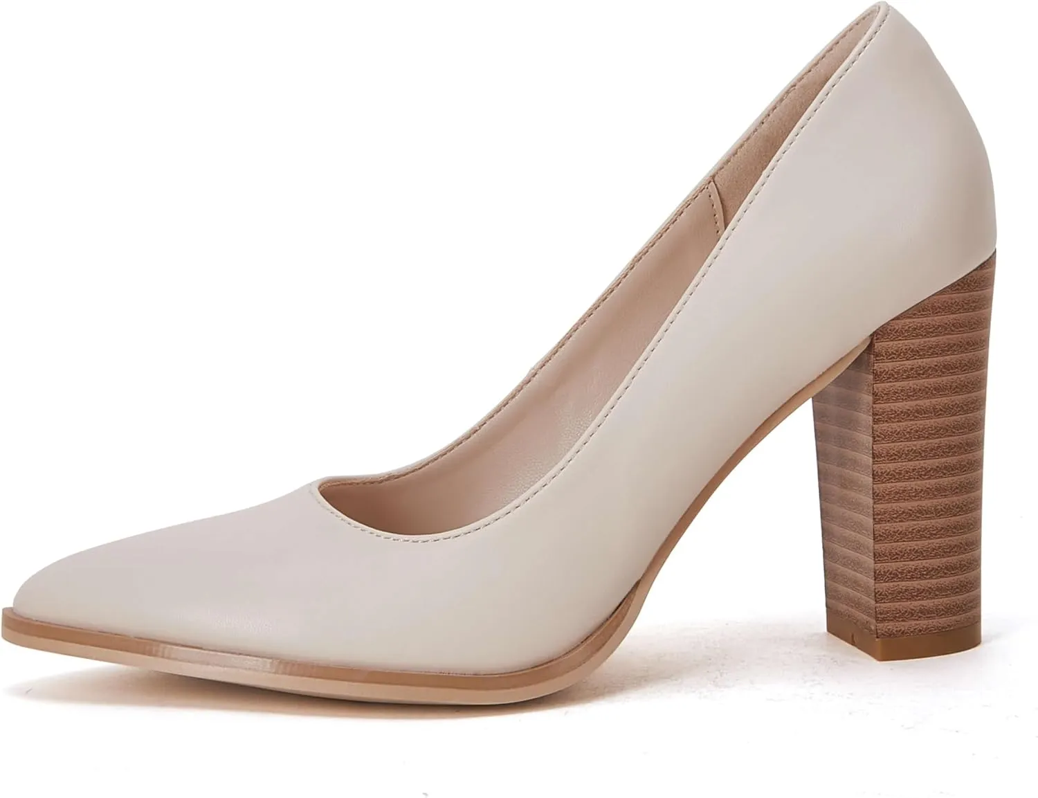 LAICIGO Women's Pointed Toe Pumps Chunky Block High Heel Slip On Dress Party Wedding Shoes