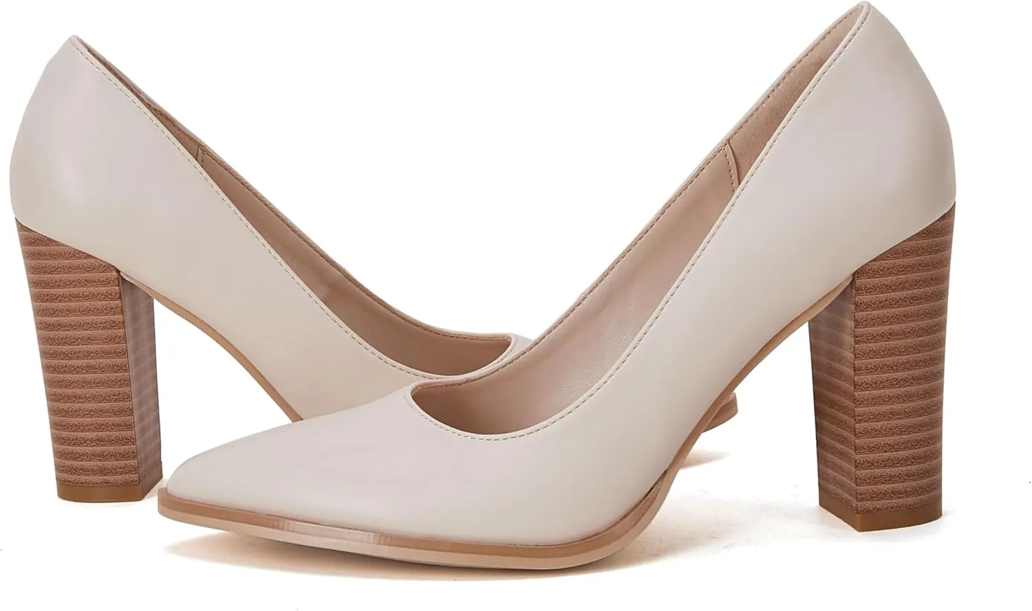 LAICIGO Women's Pointed Toe Pumps Chunky Block High Heel Slip On Dress Party Wedding Shoes