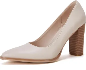 LAICIGO Women's Pointed Toe Pumps Chunky Block High Heel Slip On Dress Party Wedding Shoes