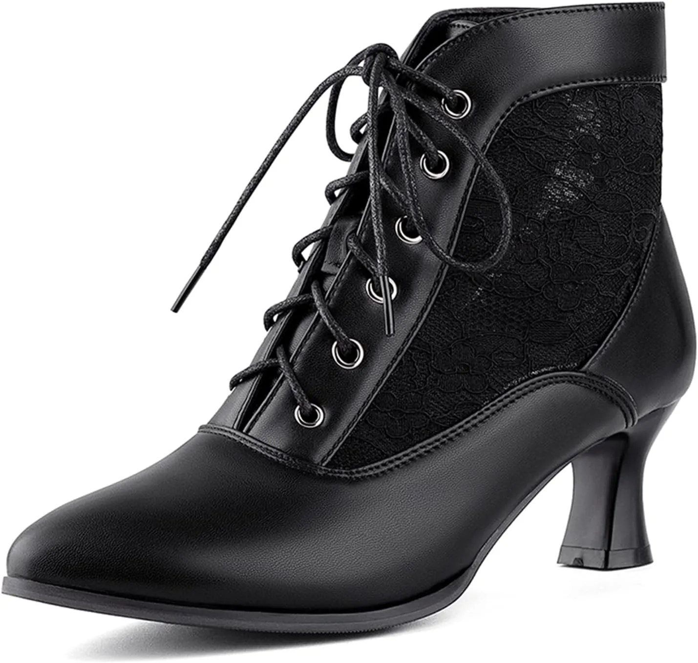 LanreyTaley Women's Lace Short Ankle Boots Lace Up Victorian Booties Vintage Kitten Heel Lace Wedding Bridal