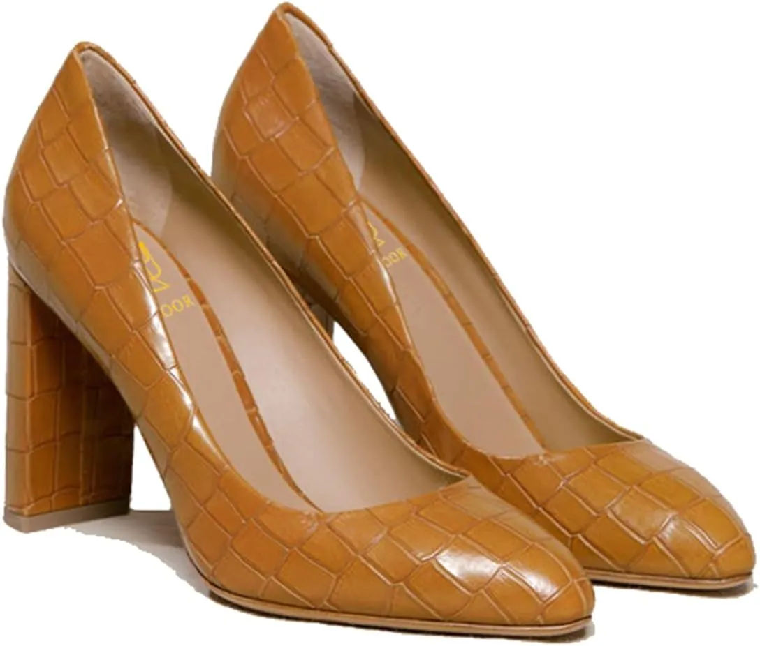 LEHOOR Women Chunky Block High Heel Pumps Shoes Pointed Closed Toe Slip On 3" Heels Dress Sandals Suede Crocodile Patent Leather Work Shoe Office Ladies Formal Dressy Wedding Party Retro 4-11 M US