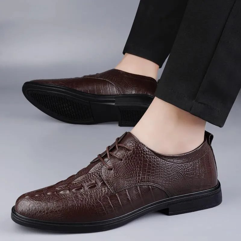 Luxury Men's Dress Shoes, Genuine Leather Italian Oxfords, Crocodile Pattern Monk Strap Brogue, Business & Wedding Formal Shoes