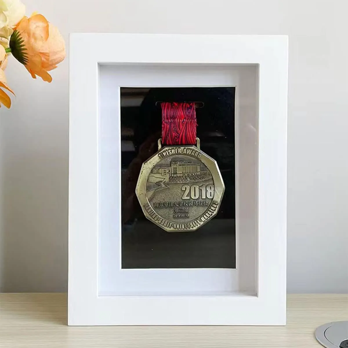 Medal Display Stand - 3D Multipurpose Medal Box, Perfect for Bibs, Runners, Marathon, Gymnastics, Wrestling, Karate, Hockey & More - 5x7 Inch, White, 1 Pack