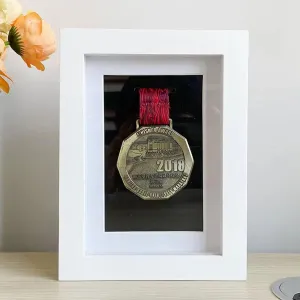 Medal Display Stand - 3D Multipurpose Medal Box, Perfect for Bibs, Runners, Marathon, Gymnastics, Wrestling, Karate, Hockey & More - 5x7 Inch, White, 1 Pack