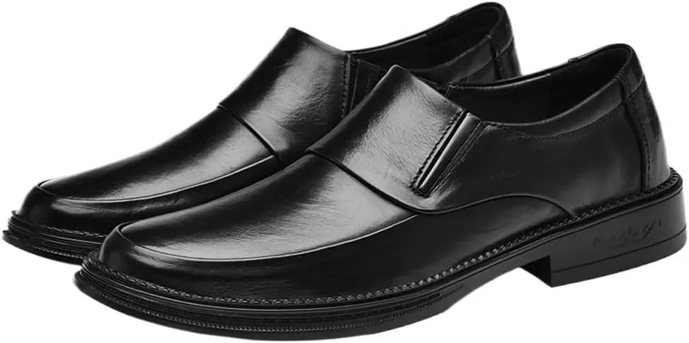Men Vegan Leather Monk Strap Shoes Slip On Pointed Toe Apron Toe Non Slip Rubber Sole Low Top Block Heel Work Comfortable