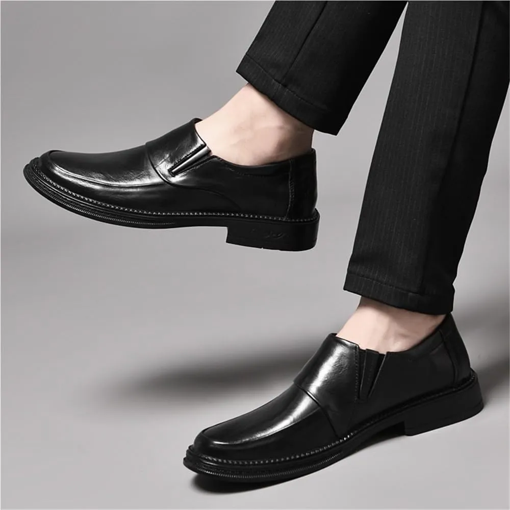 Men Vegan Leather Monk Strap Shoes Slip On Pointed Toe Apron Toe Non Slip Rubber Sole Low Top Block Heel Work Comfortable