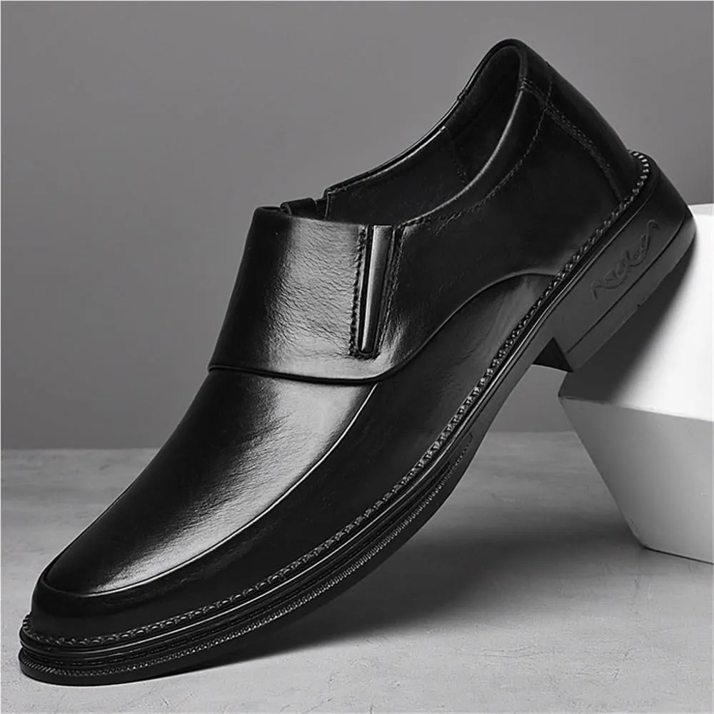 Men Vegan Leather Monk Strap Shoes Slip On Pointed Toe Apron Toe Non Slip Rubber Sole Low Top Block Heel Work Comfortable