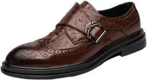 Mens Breathable Leather Oxford Monk Shoes Single Buckle Pointed Toe Slip On Fashion Dress Business Office Wedding Party