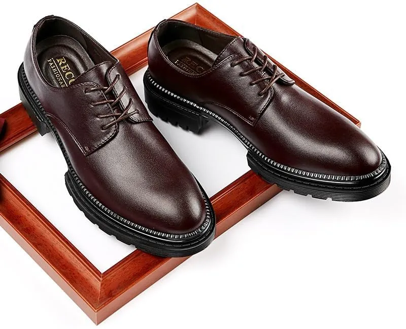 Men's Casual Business Soft Sole Formal British Thick Sole Round Strap Design Suitable for Daily Travel Breathable Versatile Comfortable and Wear-Resistant