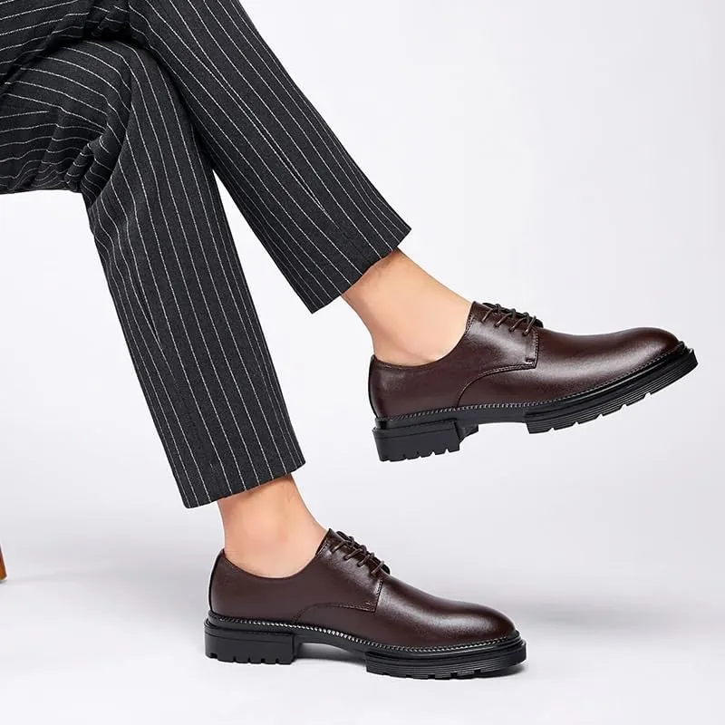 Men's Casual Business Soft Sole Formal British Thick Sole Round Strap Design Suitable for Daily Travel Breathable Versatile Comfortable and Wear-Resistant