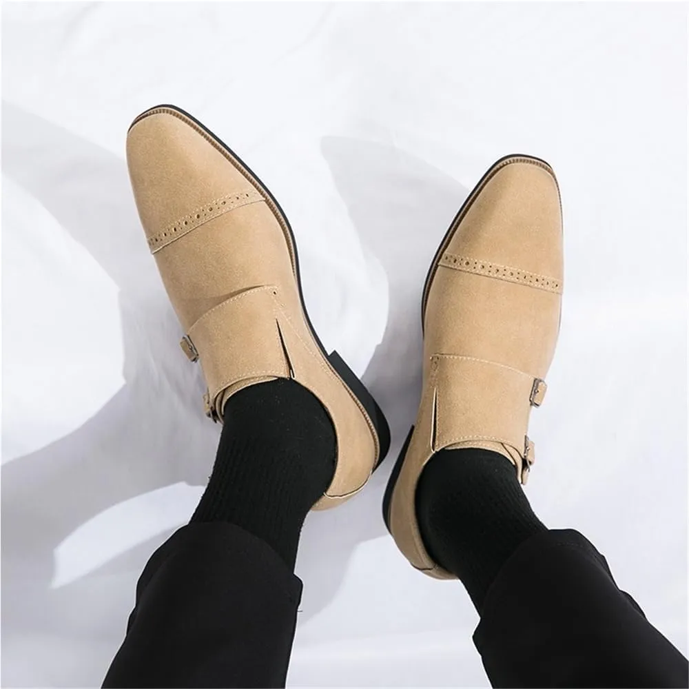 Mens Classic Dress Shoes Slip On Pointed Toe Business Casual Formal Wedding Stylish Suede Monk Comfortable Shoes