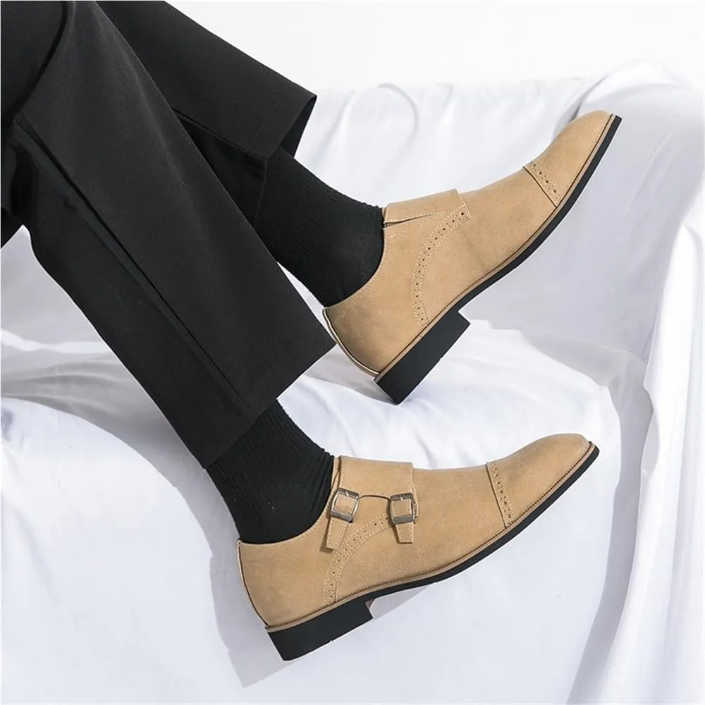 Mens Classic Dress Shoes Slip On Pointed Toe Business Casual Formal Wedding Stylish Suede Monk Comfortable Shoes