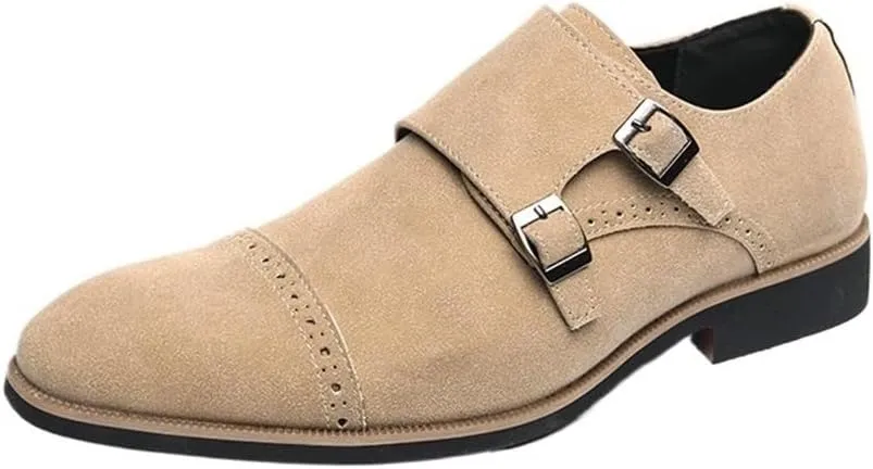 Mens Classic Dress Shoes Slip On Pointed Toe Business Casual Formal Wedding Stylish Suede Monk Comfortable Shoes