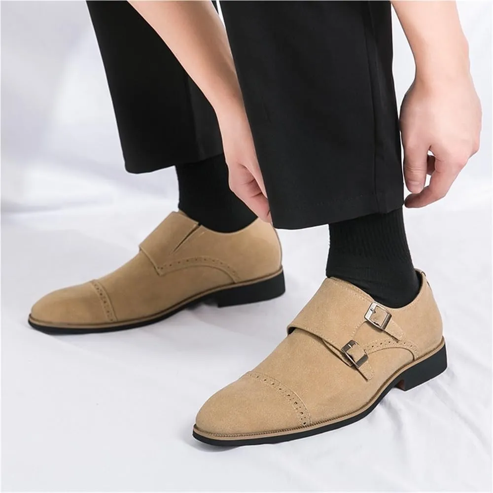 Mens Classic Dress Shoes Slip On Pointed Toe Business Casual Formal Wedding Stylish Suede Monk Comfortable Shoes