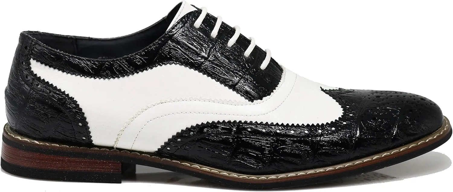 Men's Dress Oxfords Shoes Italy Modern Designer Wingtip Captoe 2 Tone Lace Up Shoes