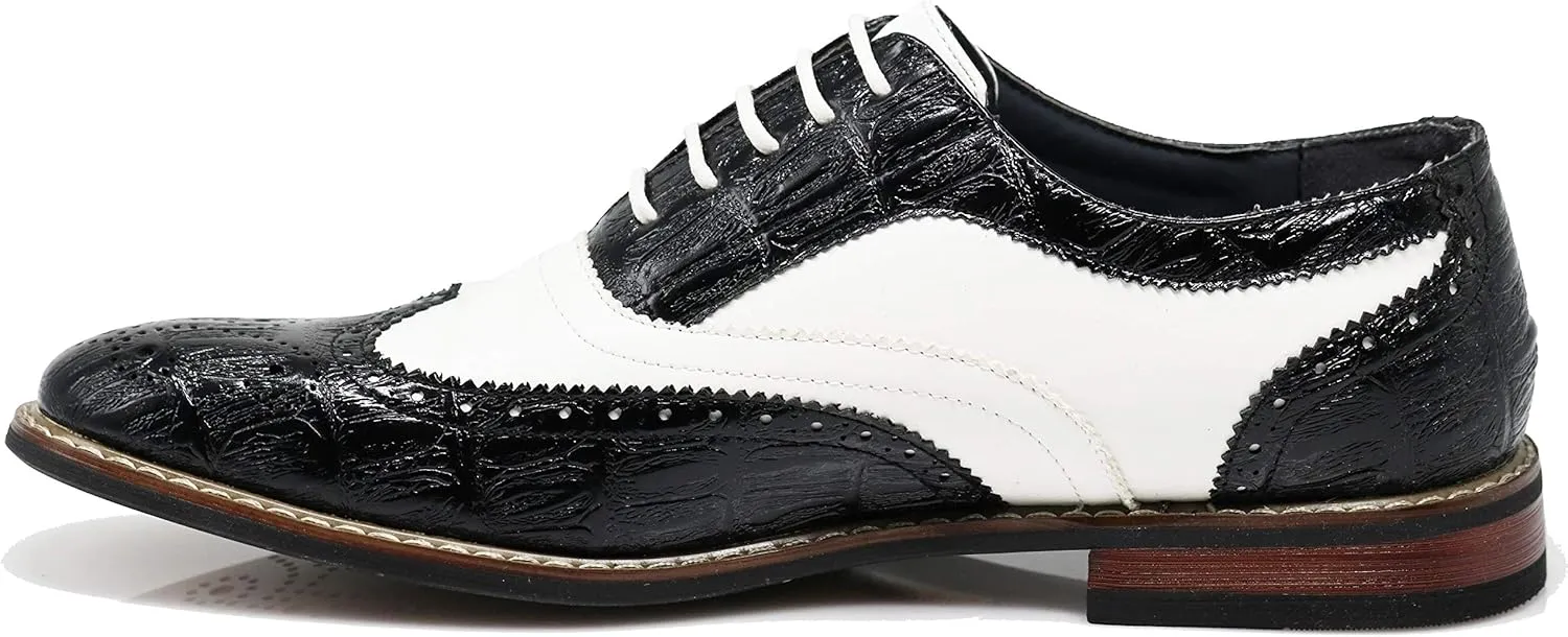 Men's Dress Oxfords Shoes Italy Modern Designer Wingtip Captoe 2 Tone Lace Up Shoes