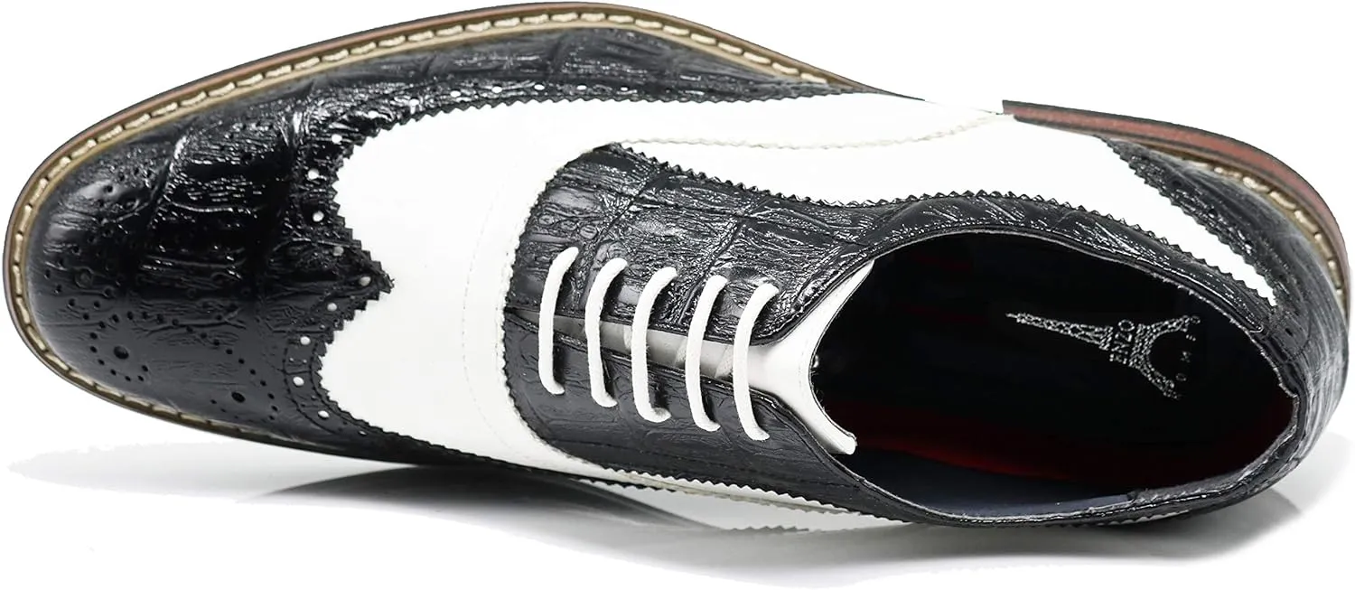 Men's Dress Oxfords Shoes Italy Modern Designer Wingtip Captoe 2 Tone Lace Up Shoes
