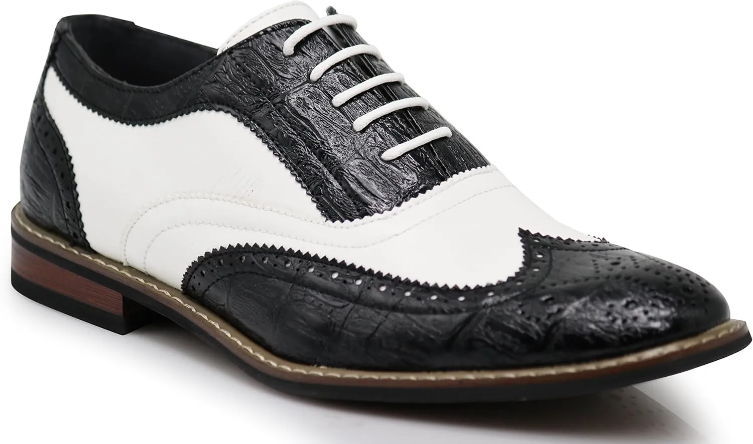 Men's Dress Oxfords Shoes Italy Modern Designer Wingtip Captoe 2 Tone Lace Up Shoes