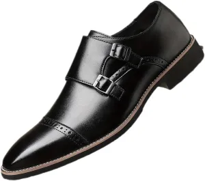 Mens Fashion Black Leather Oxford Dress Shoes Pointed Toe Wedding Gentleman Office Classic Business Hasp Monk Casual