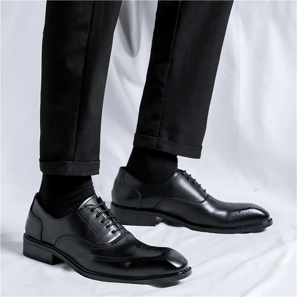 Mens Height Increasing Oxford Shoes Dress Formal Lace Up Brogue Wingtip Tuxedo for Wedding Prom