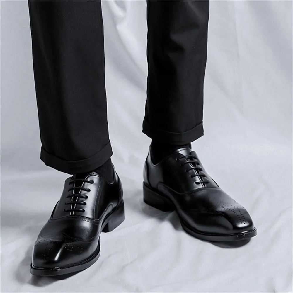 Mens Height Increasing Oxford Shoes Dress Formal Lace Up Brogue Wingtip Tuxedo for Wedding Prom