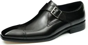 Mens Loafers Formal Dress Genuine Leather Square Toe Monk Strap Loafers Fashion Prom Wedding Business Casual Tuxedo Mocasines Comfortable Suit Shoes for Men