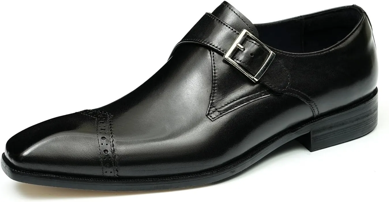 Mens Loafers Formal Dress Genuine Leather Square Toe Monk Strap Loafers Fashion Prom Wedding Business Casual Tuxedo Mocasines Comfortable Suit Shoes for Men