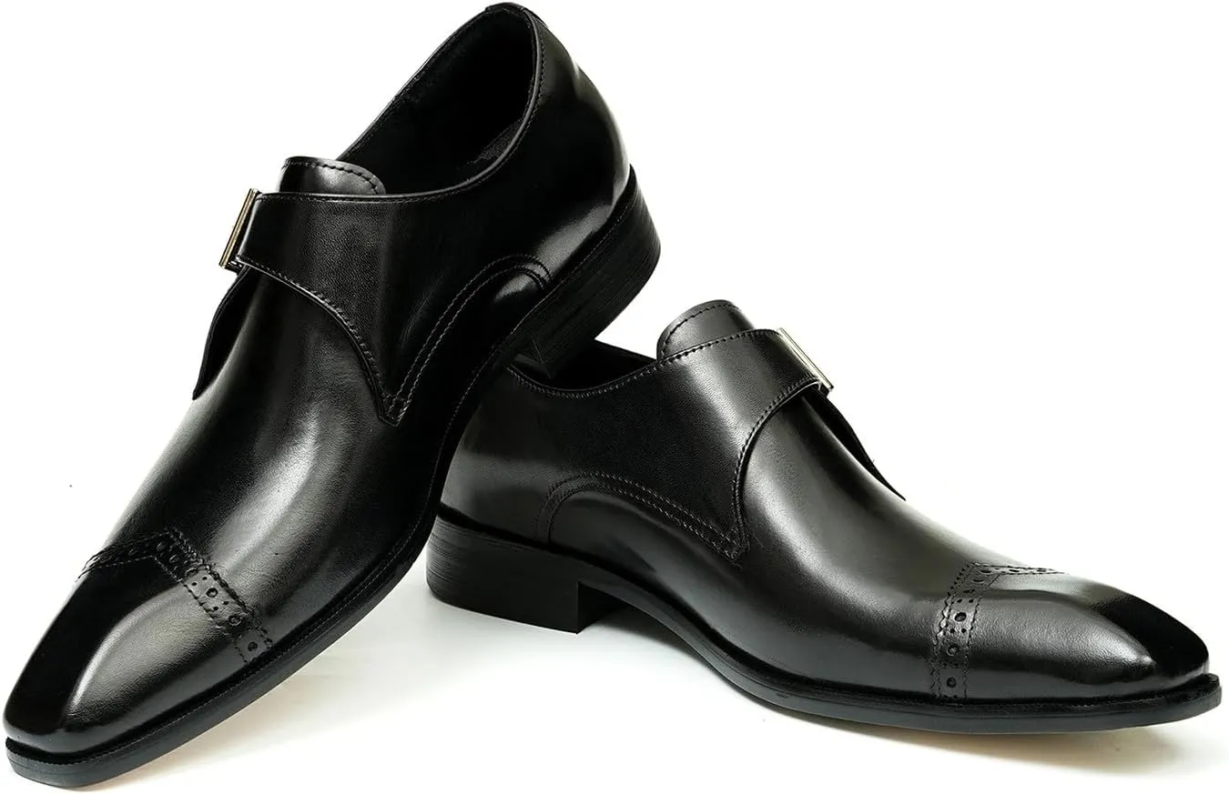 Mens Loafers Formal Dress Genuine Leather Square Toe Monk Strap Loafers Fashion Prom Wedding Business Casual Tuxedo Mocasines Comfortable Suit Shoes for Men