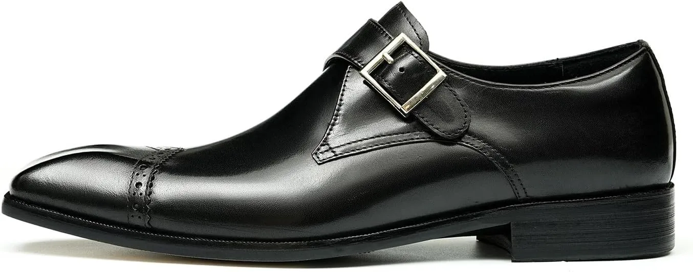 Mens Loafers Formal Dress Genuine Leather Square Toe Monk Strap Loafers Fashion Prom Wedding Business Casual Tuxedo Mocasines Comfortable Suit Shoes for Men
