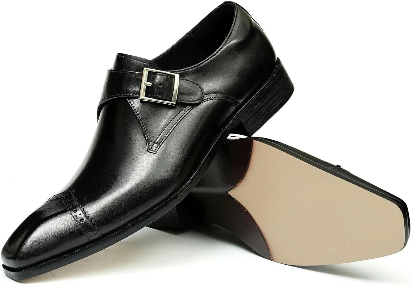 Mens Loafers Formal Dress Genuine Leather Square Toe Monk Strap Loafers Fashion Prom Wedding Business Casual Tuxedo Mocasines Comfortable Suit Shoes for Men