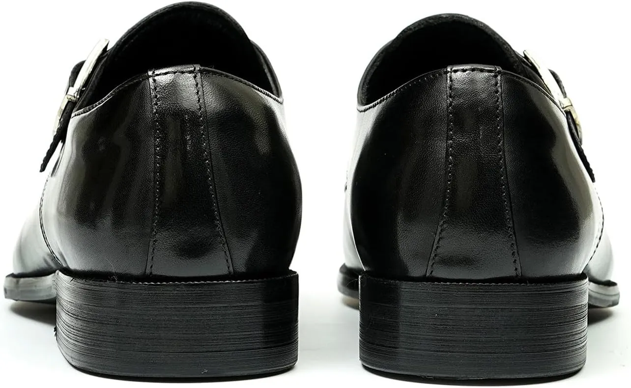 Mens Loafers Formal Dress Genuine Leather Square Toe Monk Strap Loafers Fashion Prom Wedding Business Casual Tuxedo Mocasines Comfortable Suit Shoes for Men